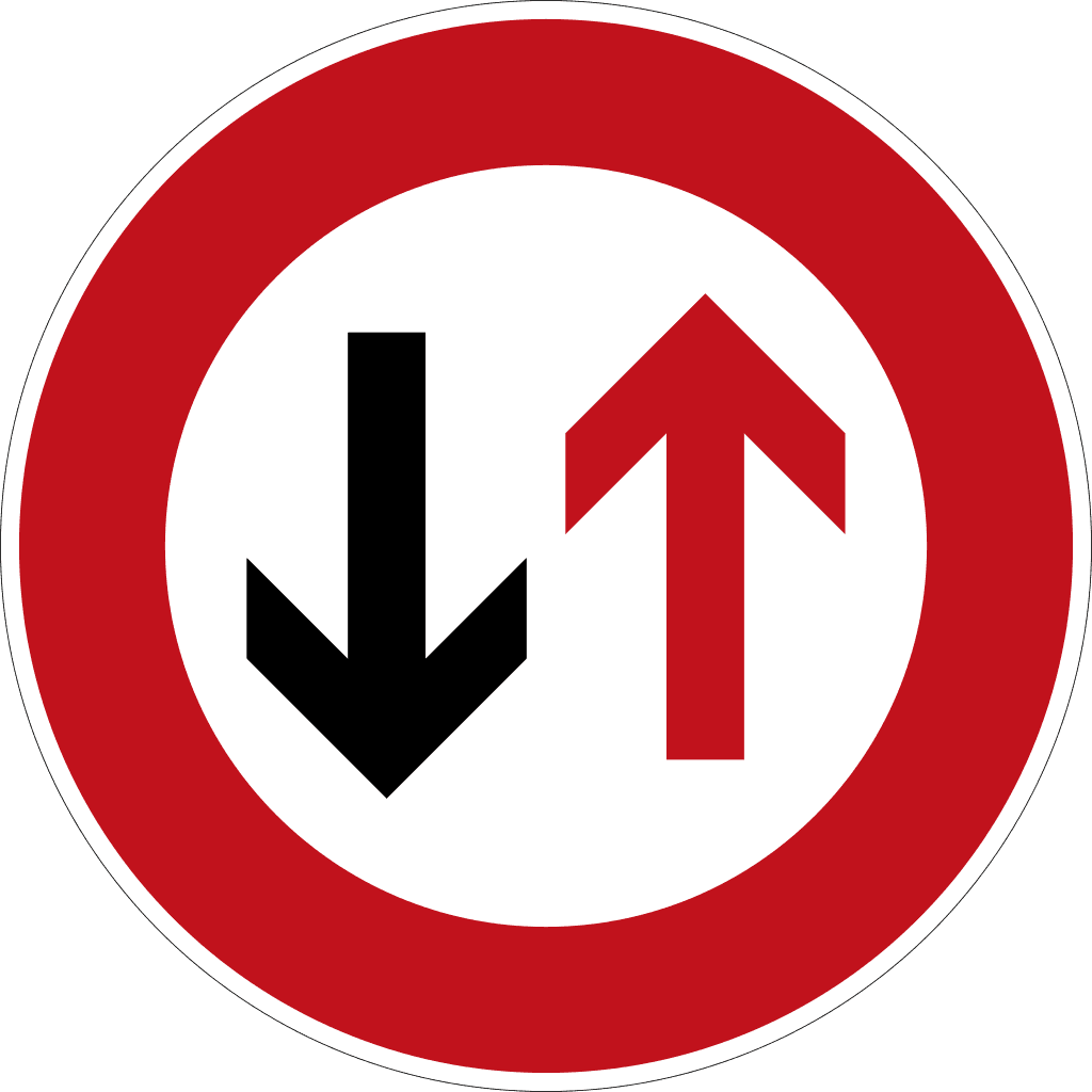 StVO Zeichen 208 — Dem Gegenverkehr Vorrang gewähren! 600x600