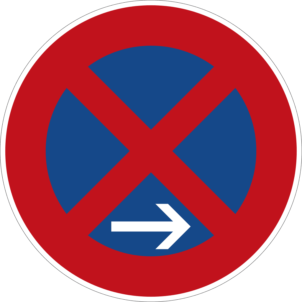 StVO Zeichen 283-20 — Absolutes Haltverbot (Ende), Aufstellung rechts